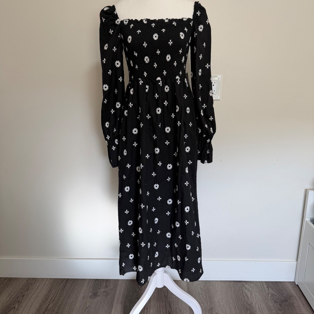 Never Fully Dressed Monochrome Embroidered Cross Print Dress US 2 Cottagecore